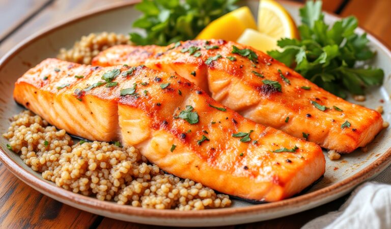 honey garlic butter salmon with lemon and garlic sauce